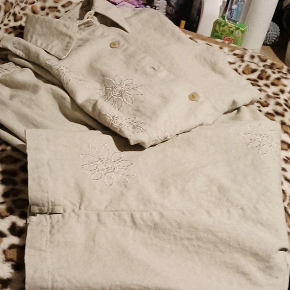 NWOT Connection 18 2pc Linen Sleeveless Button down & Crop pants Sz L juniors - Picture 6 of 16